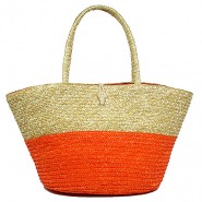 Straw Tote: Woven Wheat Straw Tote - 2 Tones - Orange - BG-R11053OG